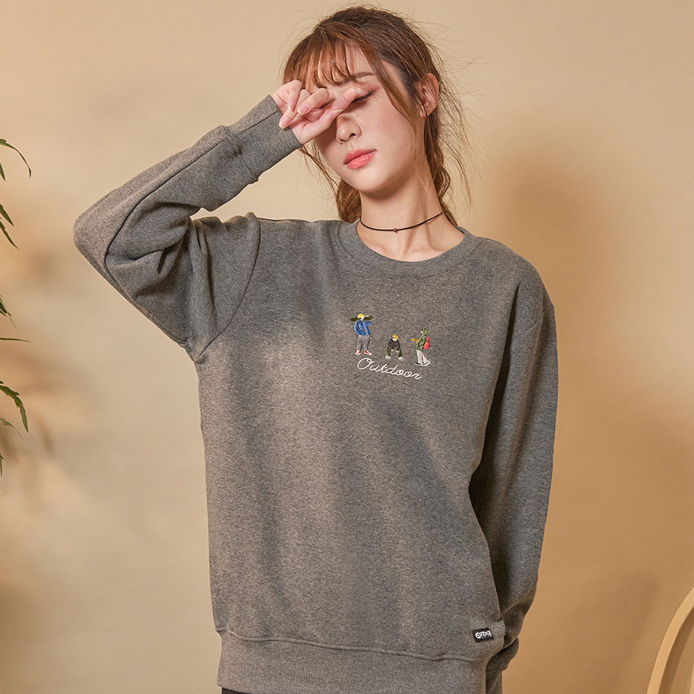 【OUTDOOR】刺繡人物長袖T恤-灰色 ODC626KEIG (ODCLO)