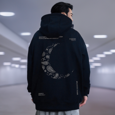 #加絨 復古圖騰月亮連帽T_0