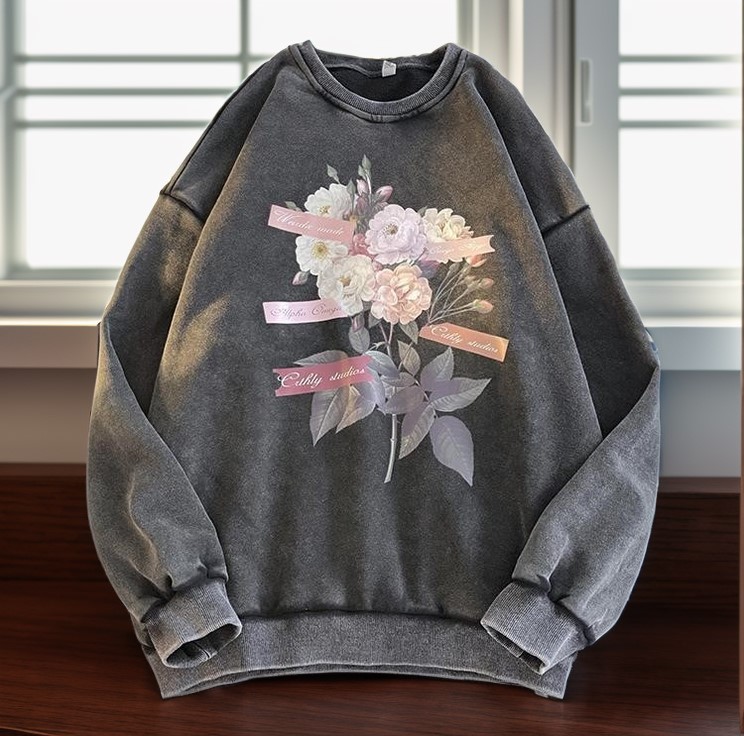 帶一束花去約會做就水洗大學TEE_0