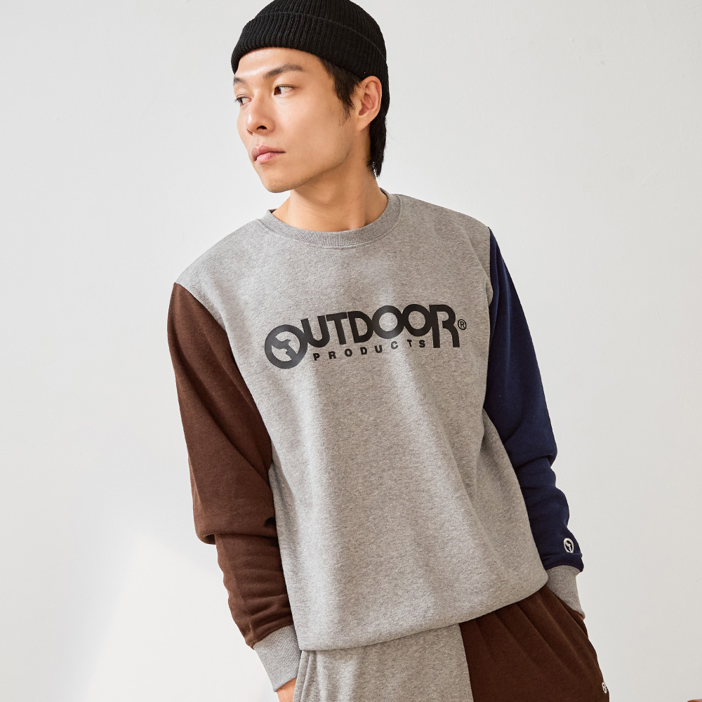 【OUTDOOR】撞色拼接LOGO大學T-花灰色 ODC626LEGY (ODCLO)