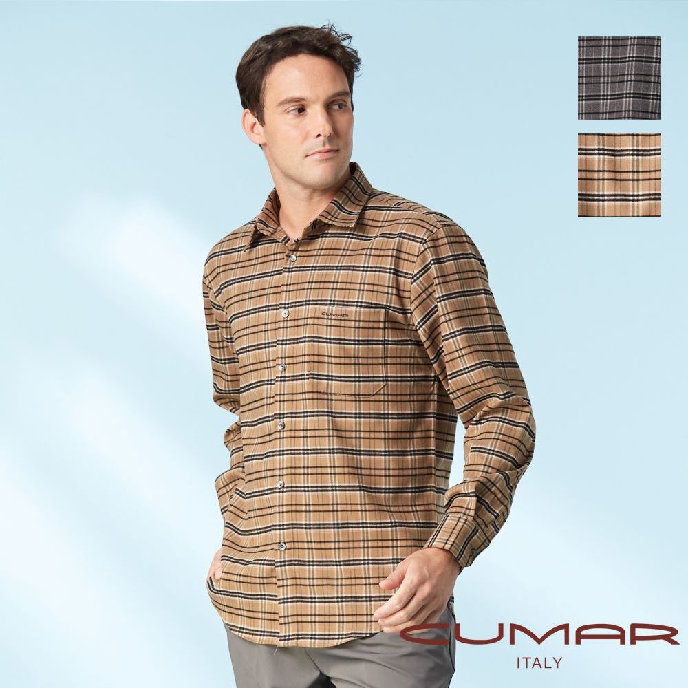 CUMAR 男裝長袖棉質厚格紋襯衫 / 239306