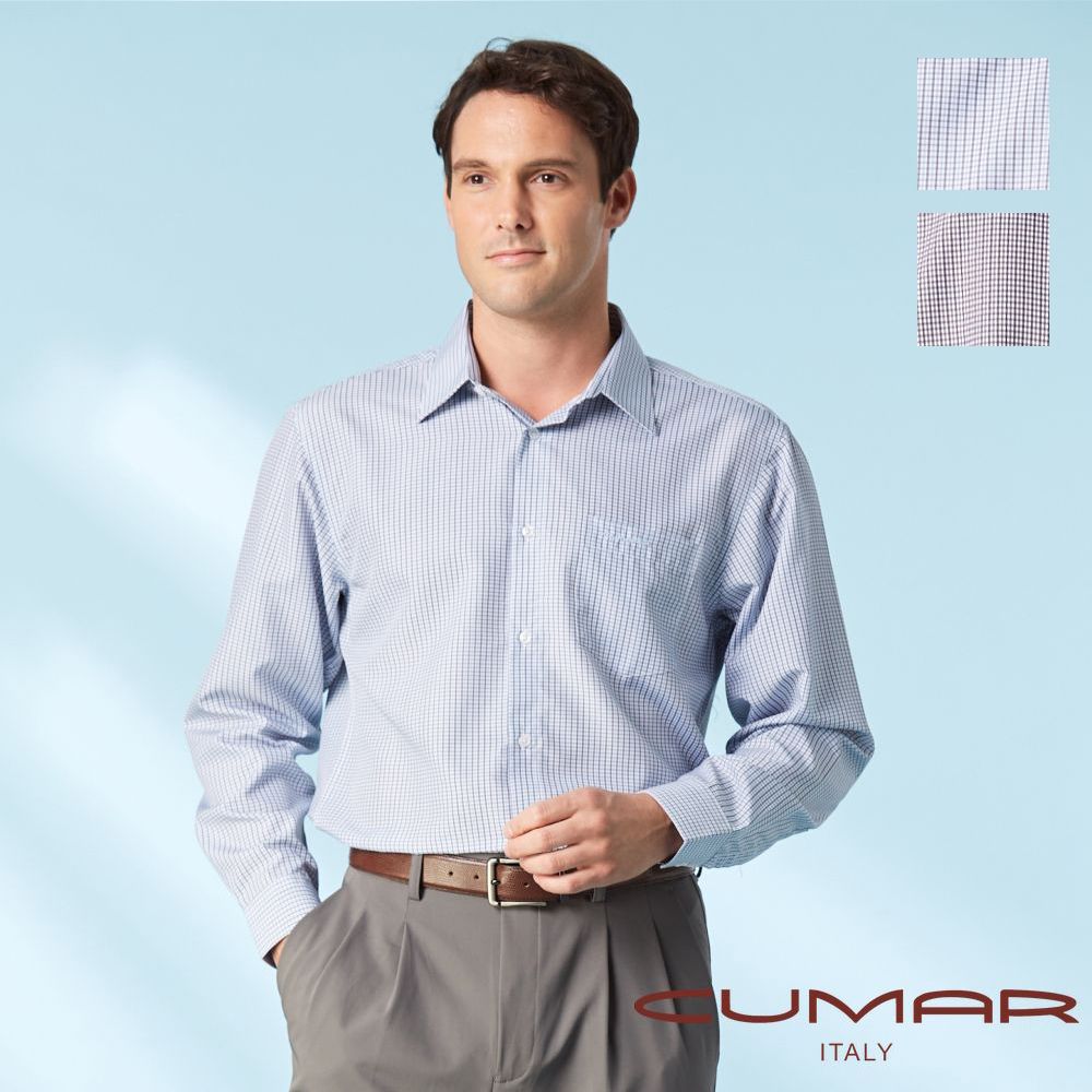 CUMAR 男裝長袖小格紋印花襯衫 / 239330