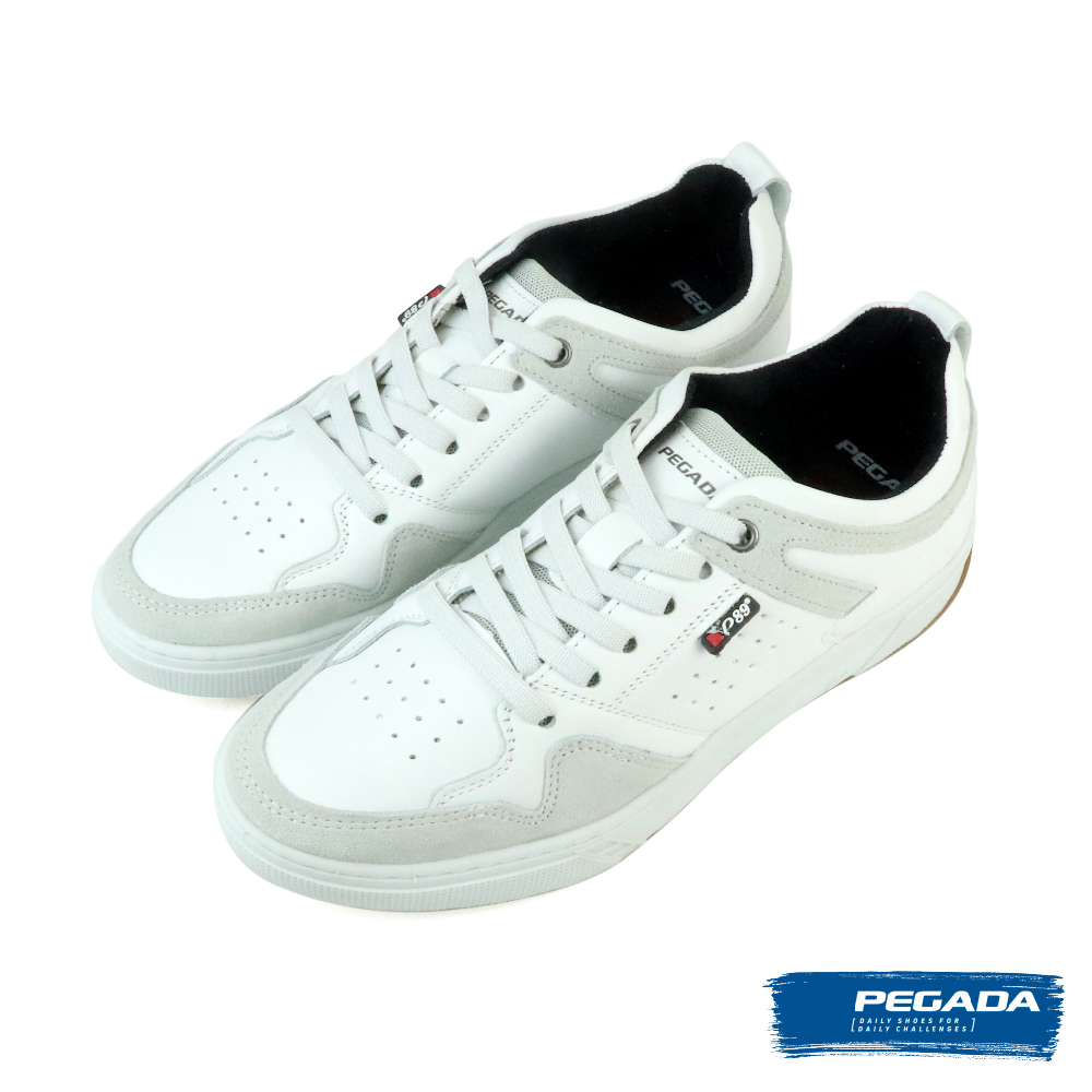 【PEGADA】厚底透氣皮質綁帶休閒鞋  白色(118913-WH)