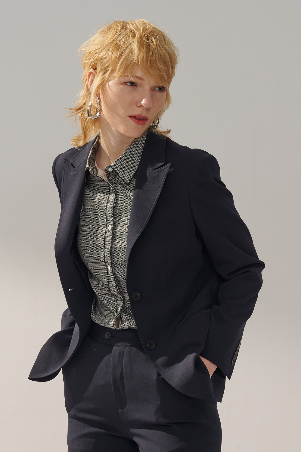 SST&C Navy Blue Sword Collar Suit Jacket | 7162311004  (Outlet)_0