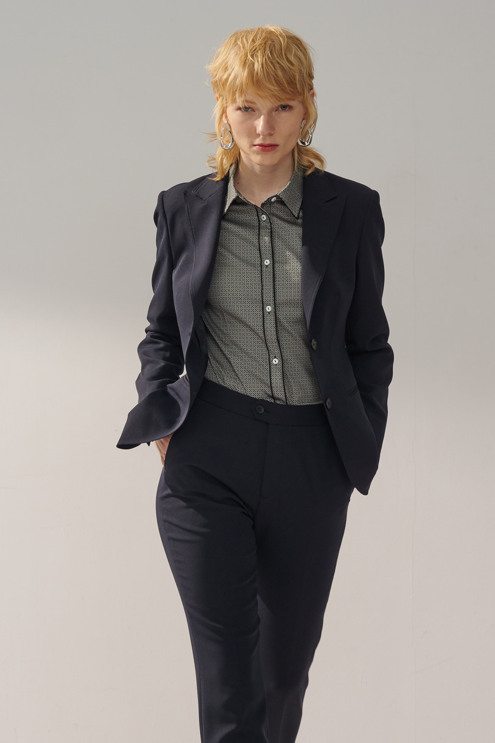 SST&C Navy Blue Sword Collar Suit Jacket | 7162311004  (Outlet)_2