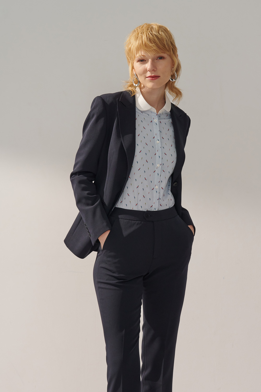 SST&C Navy Blue Sword Collar Suit Jacket | 7162311004  (Outlet)_4