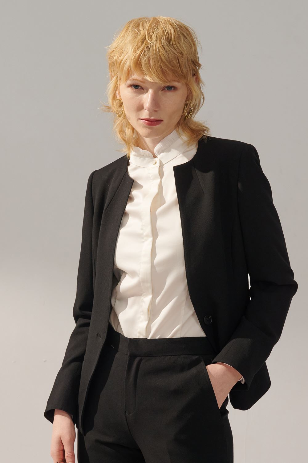 SST&C Black Collarless Suit Jacket | 7162311003  (Outlet)_0