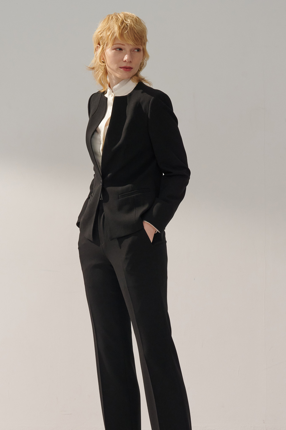 SST&C Black Collarless Suit Jacket | 7162311003  (Outlet)_2