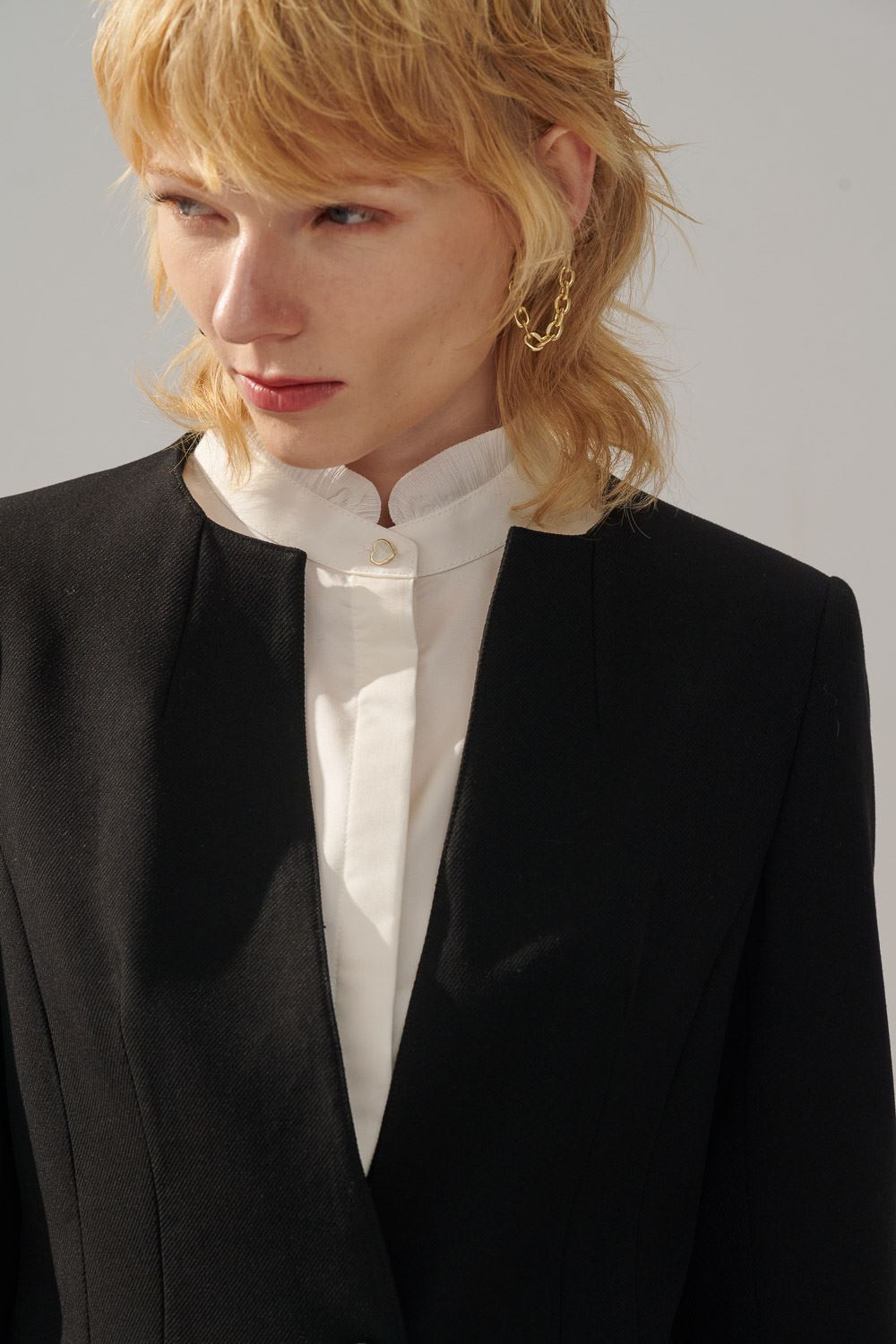 SST&C Black Collarless Suit Jacket | 7162311003  (Outlet)_3