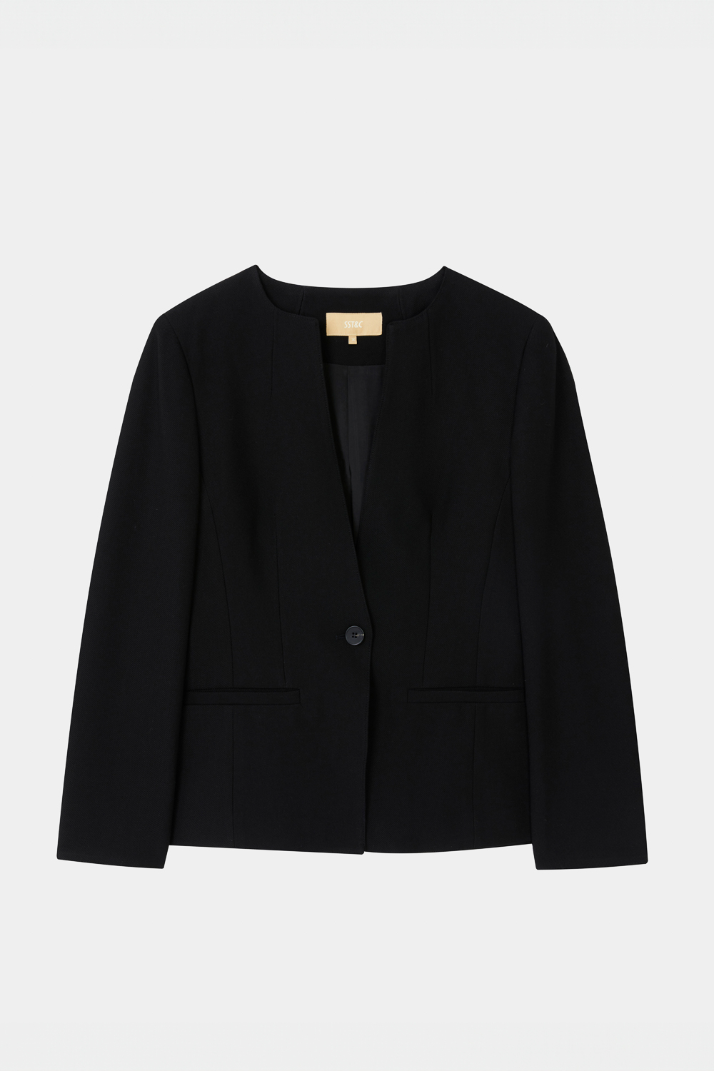 SST&C Black Collarless Suit Jacket | 7162311003  (Outlet)_5