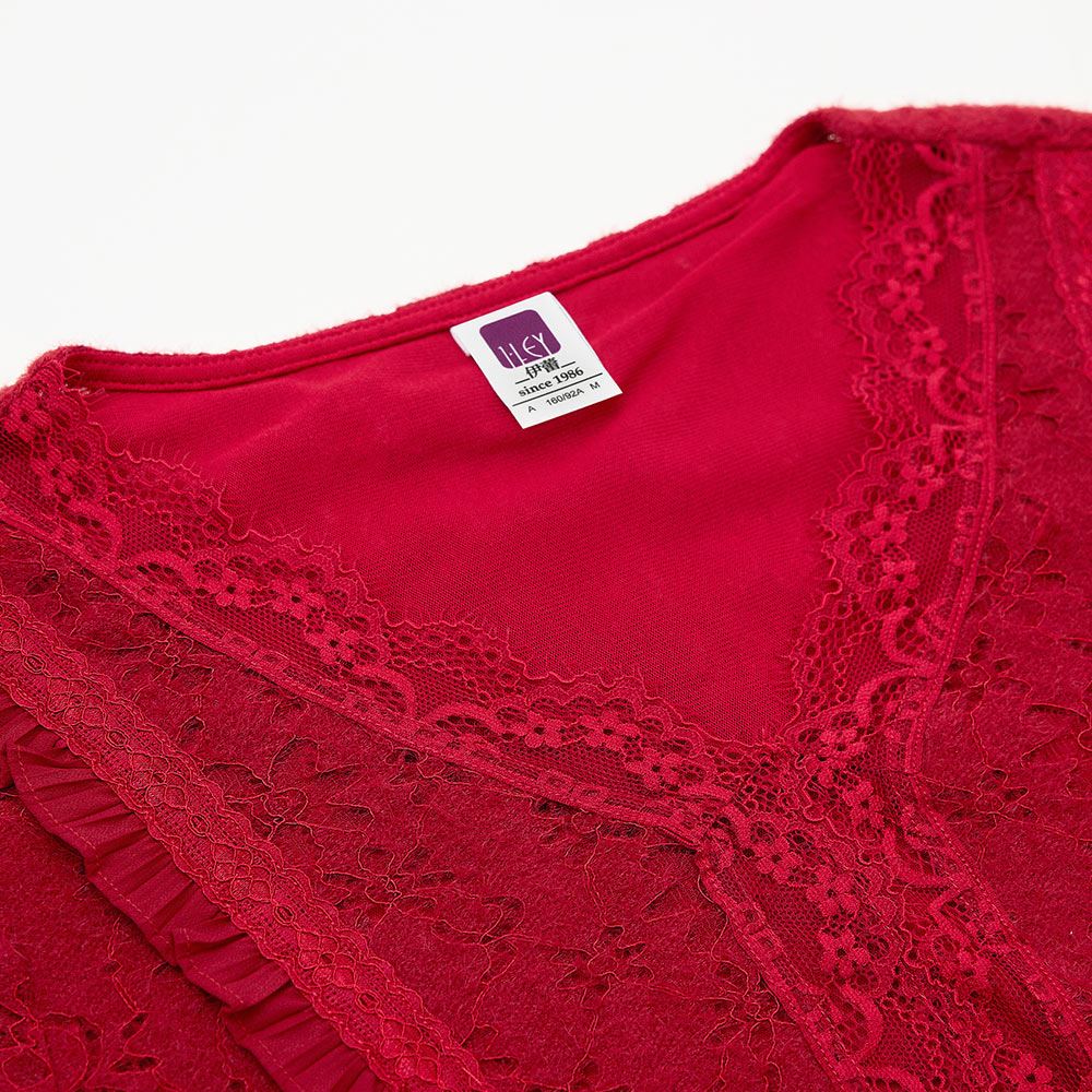 ILEY伊蕾 縷空花卉蕾絲短絨上衣(紅色；M-XL)1234551801_2