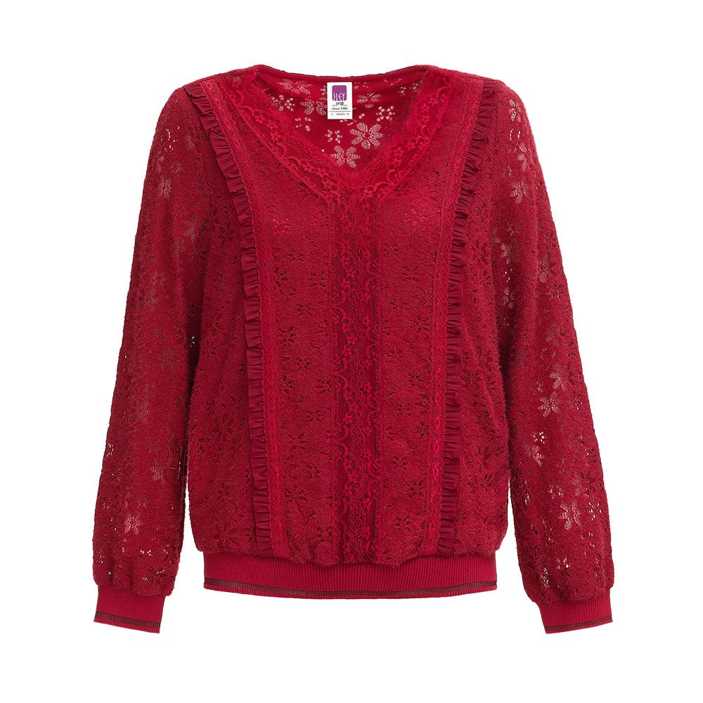 ILEY伊蕾 縷空花卉蕾絲短絨上衣(紅色；M-XL)1234551801_4