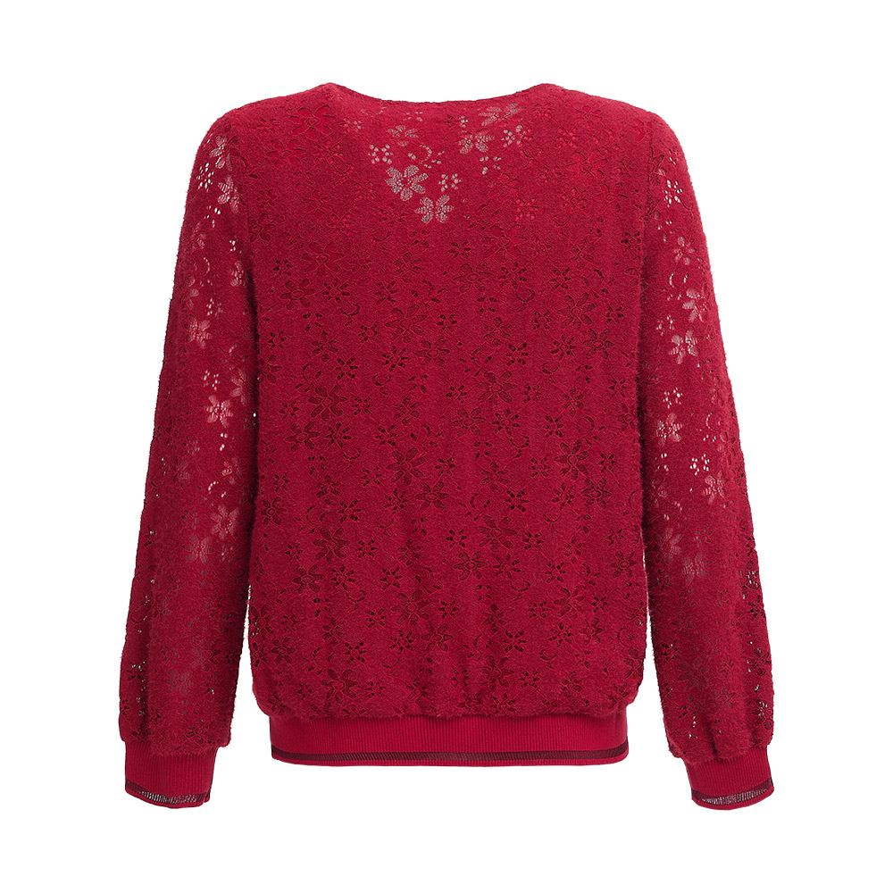 ILEY伊蕾 縷空花卉蕾絲短絨上衣(紅色；M-XL)1234551801_5