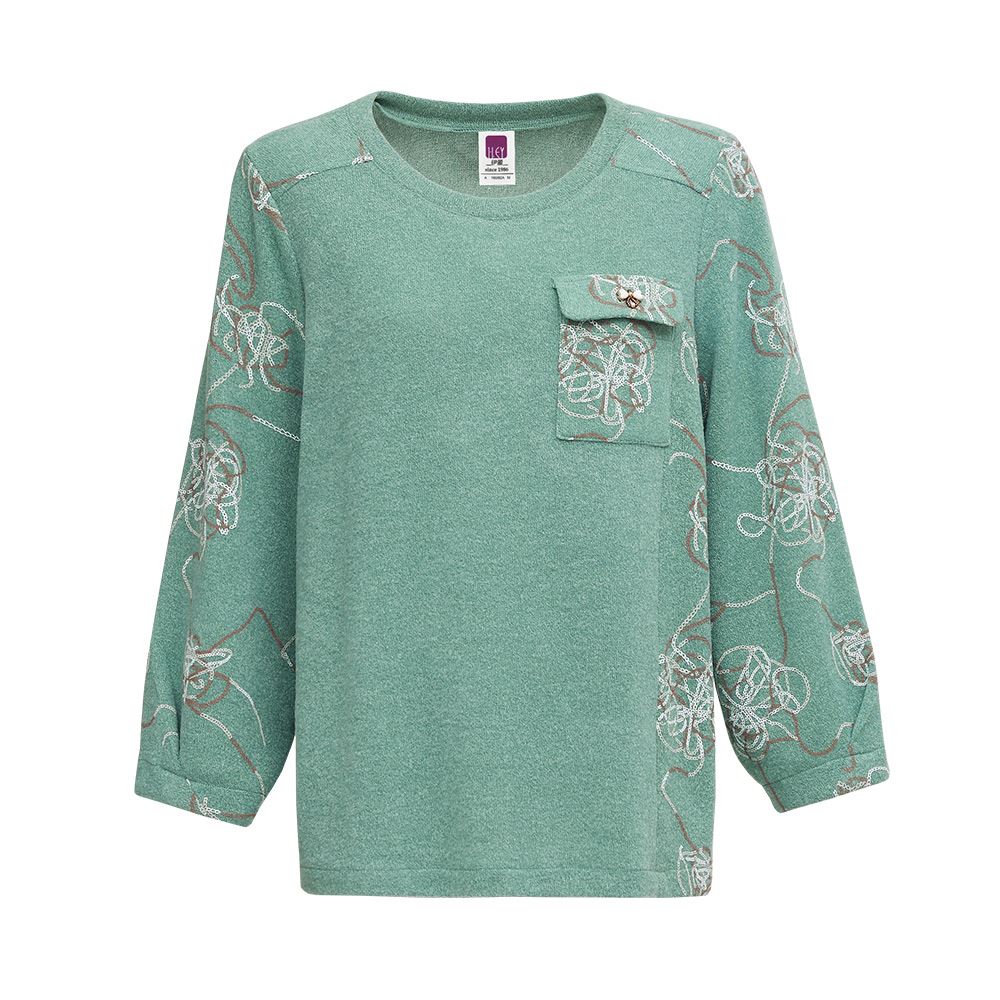 ILEY伊蕾 藝術感撞色線條短絨上衣(綠色；M-XL)1233421602_4