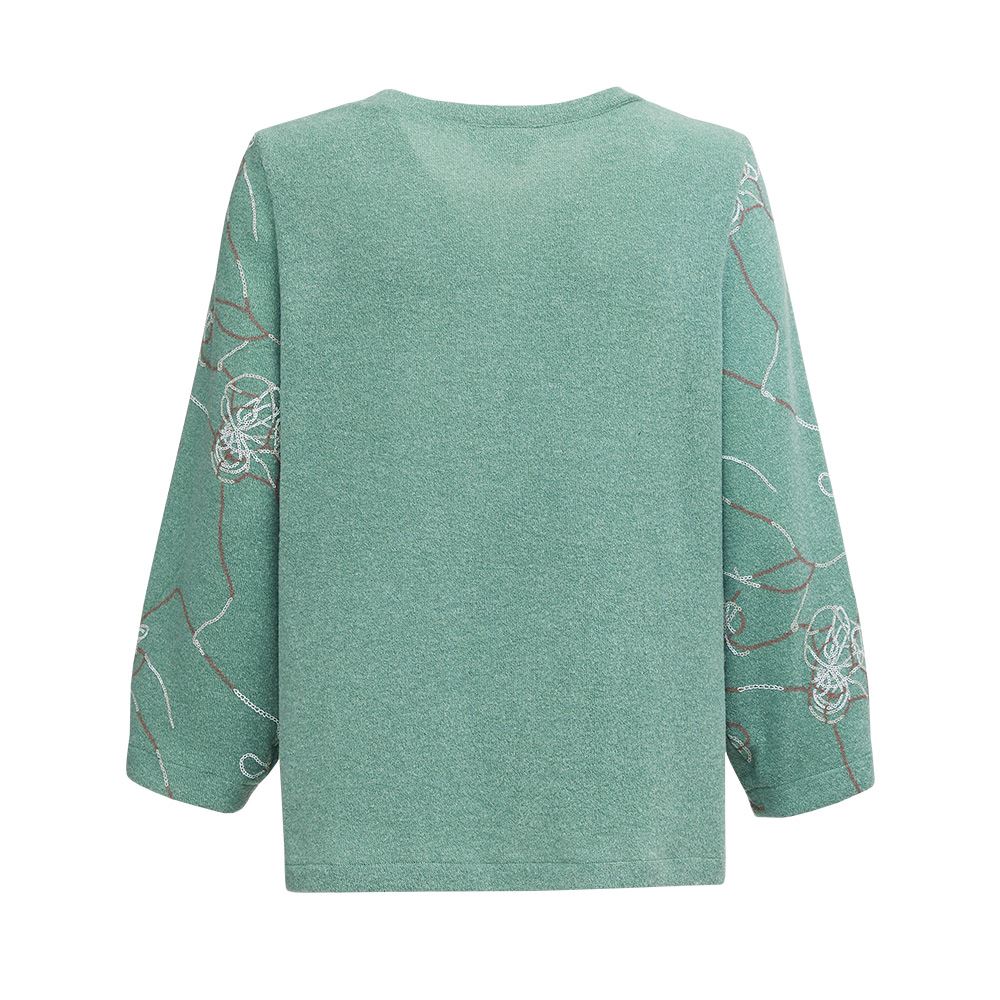 ILEY伊蕾 藝術感撞色線條短絨上衣(綠色；M-XL)1233421602_5