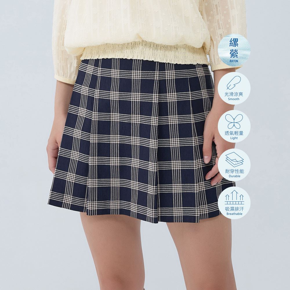 ILEY伊蕾 威爾斯格紋百褶短褲裙(深藍色；M-XL)1233012416_0