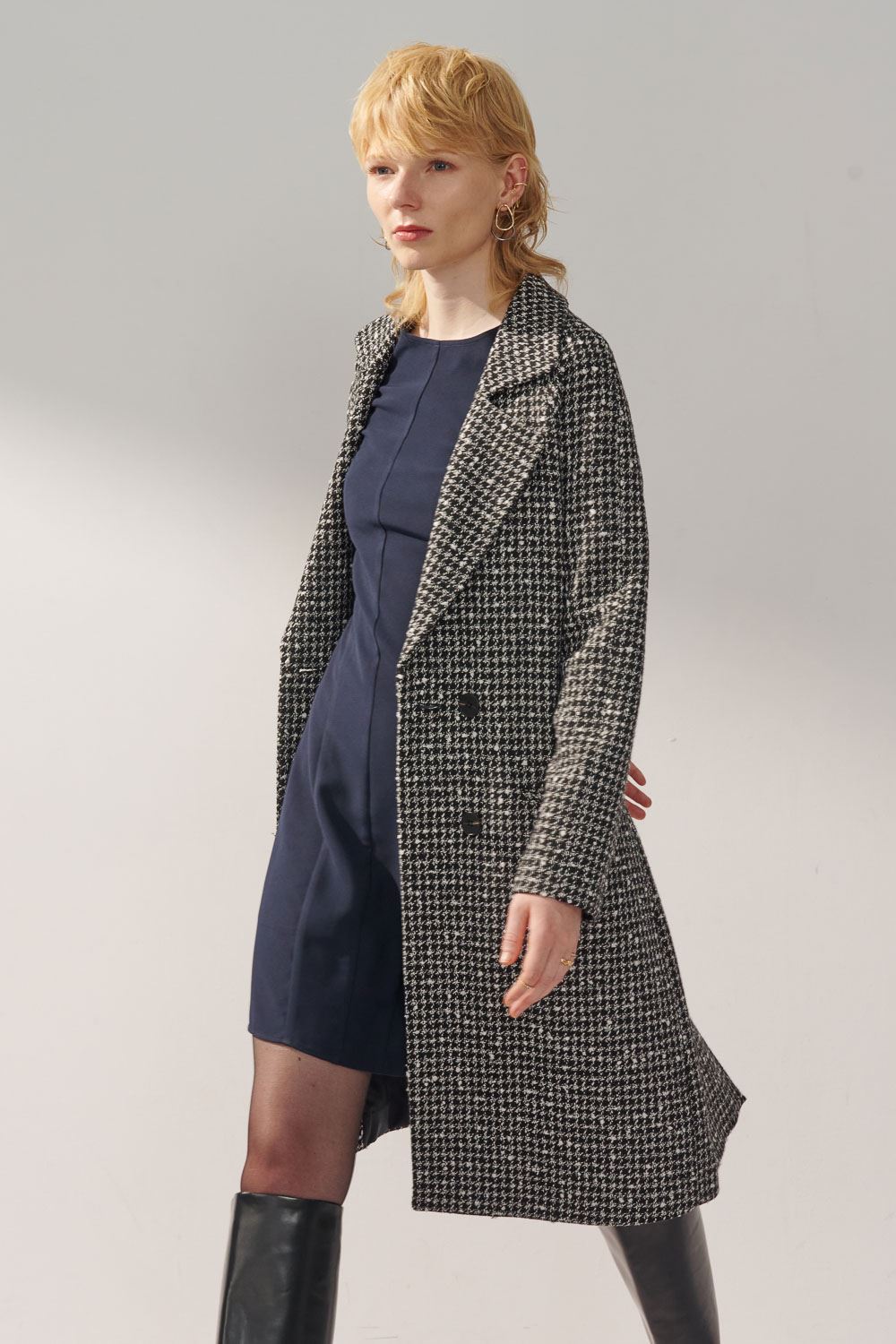 SST&C Dark Gray Houndstooth Lapel Wool Coat | 8962311003  (Outlet)_0