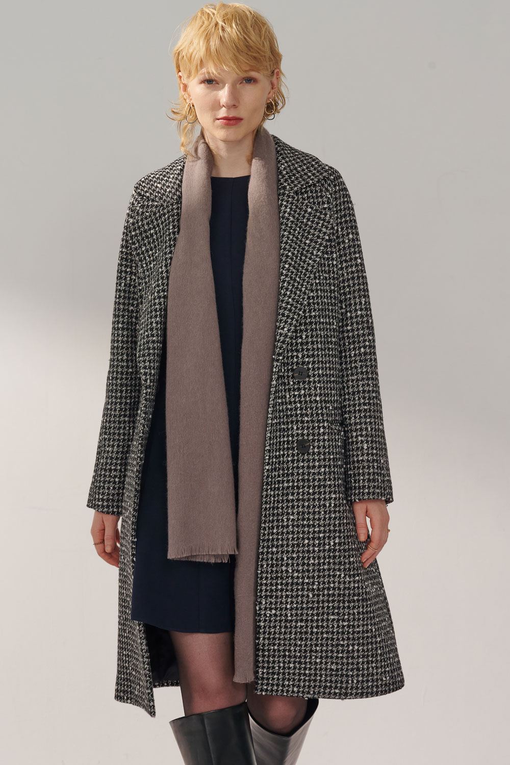 SST&C Dark Gray Houndstooth Lapel Wool Coat | 8962311003  (Outlet)_1