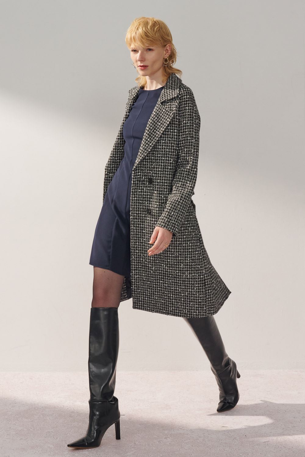 SST&C Dark Gray Houndstooth Lapel Wool Coat | 8962311003  (Outlet)_2
