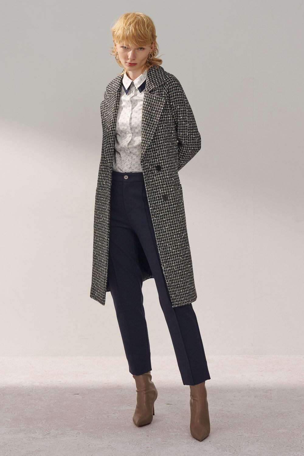 SST&C Dark Gray Houndstooth Lapel Wool Coat | 8962311003  (Outlet)_3