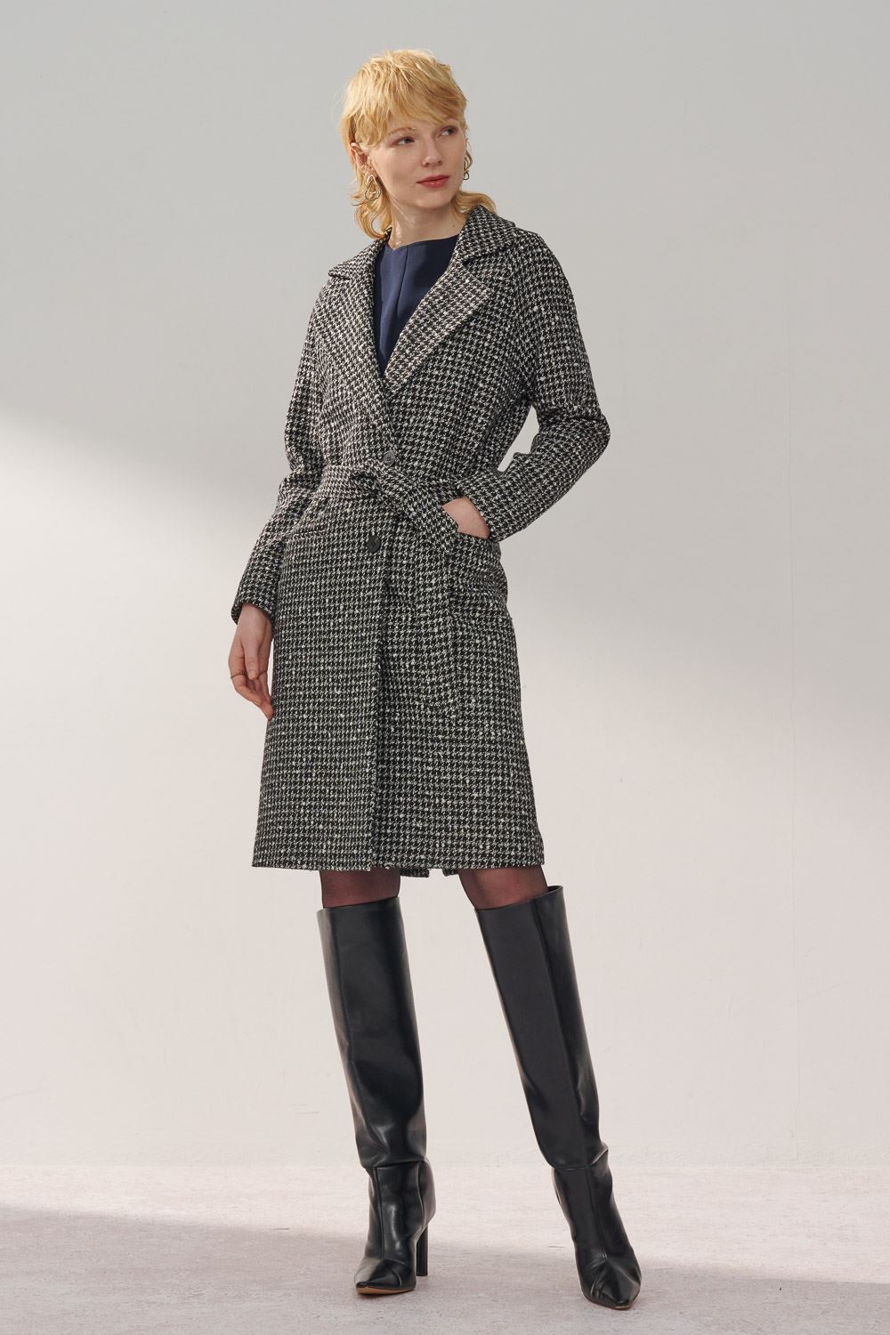 SST&C Dark Gray Houndstooth Lapel Wool Coat | 8962311003  (Outlet)_4