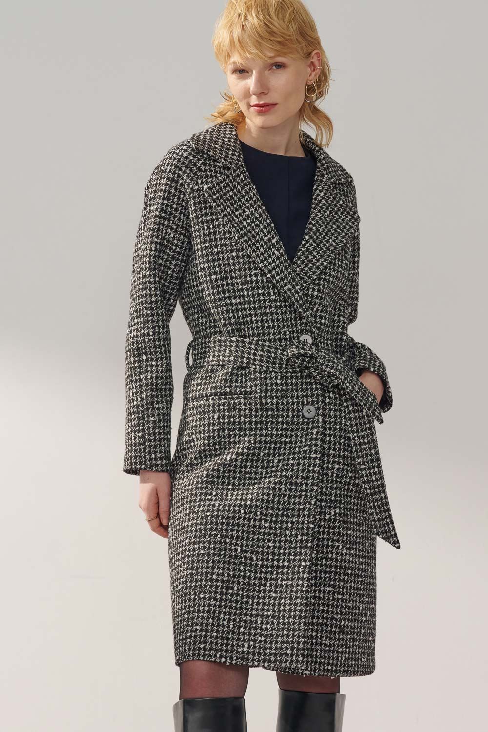SST&C Dark Gray Houndstooth Lapel Wool Coat | 8962311003  (Outlet)_5