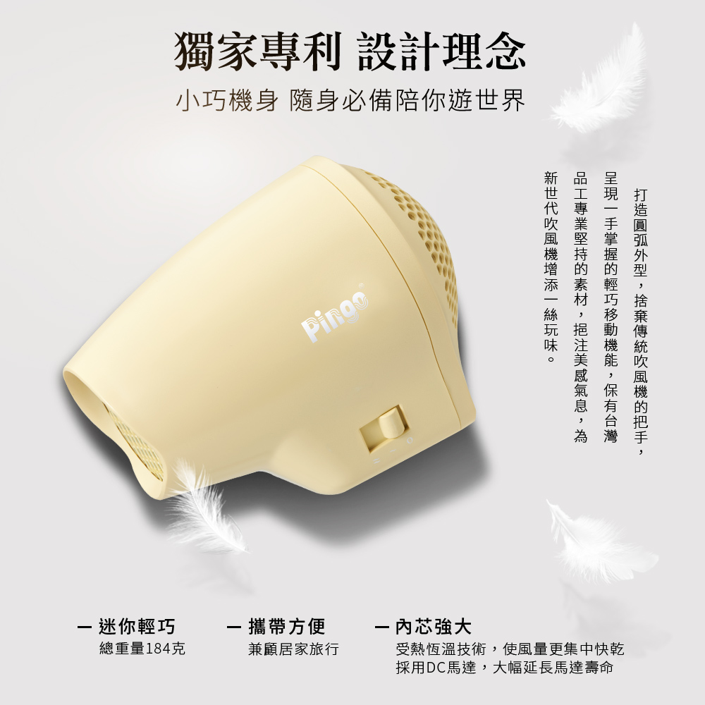 Pingo 台灣品工 TRAVEL｜Qmini 極輕隨身掌型吹風機 (多色任選)_5