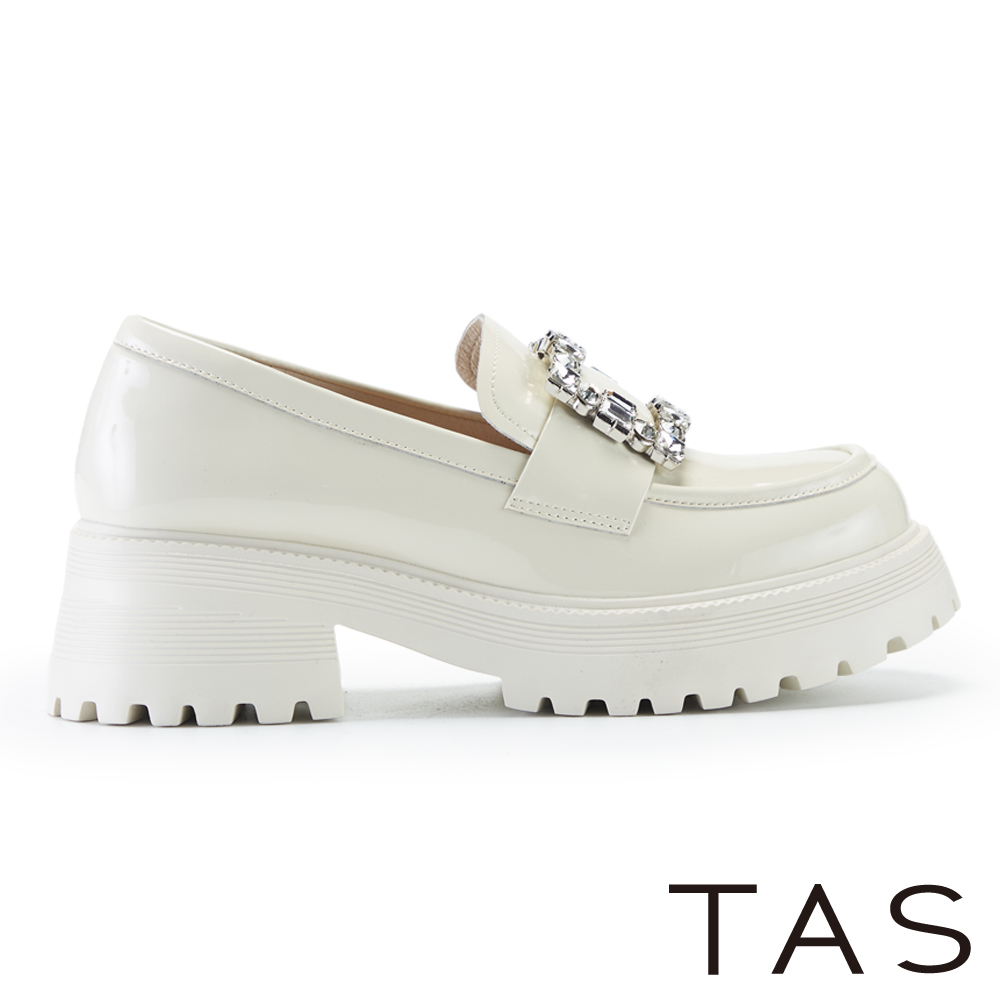 TAS 方鑽釦牛漆皮厚底樂福鞋 米色 #45075