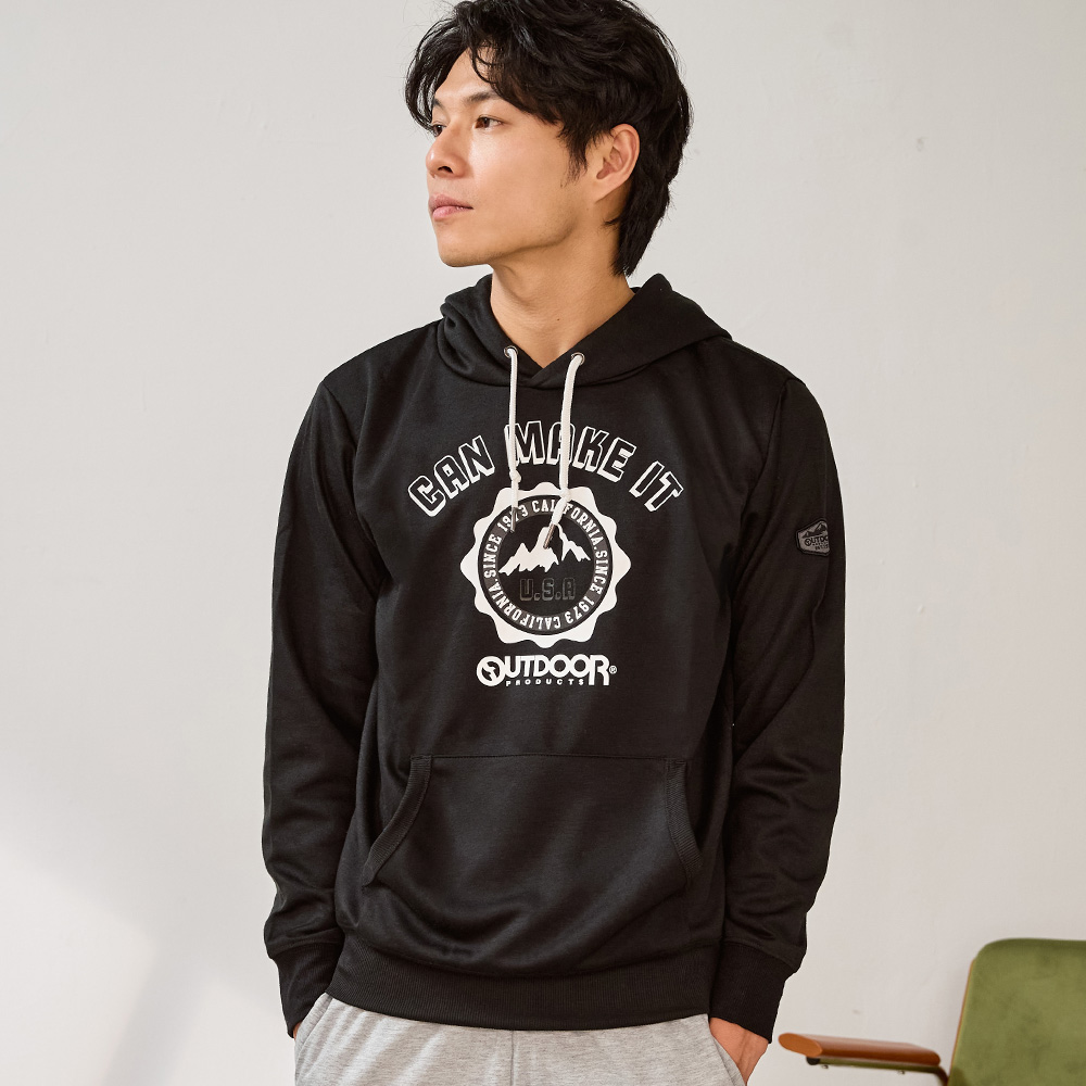 【OUTDOOR】山峰圖印花連帽大學T-黑色 ODC6252EBK (ODCLO)