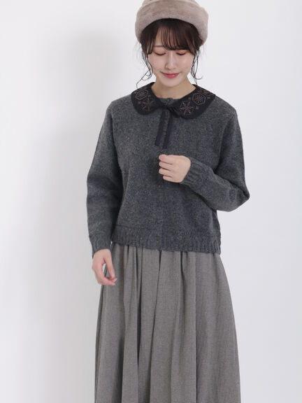 可拆式刺繡領毛料混紡開襟針織罩衫(FB37L2D0480) - Samansa Mos2