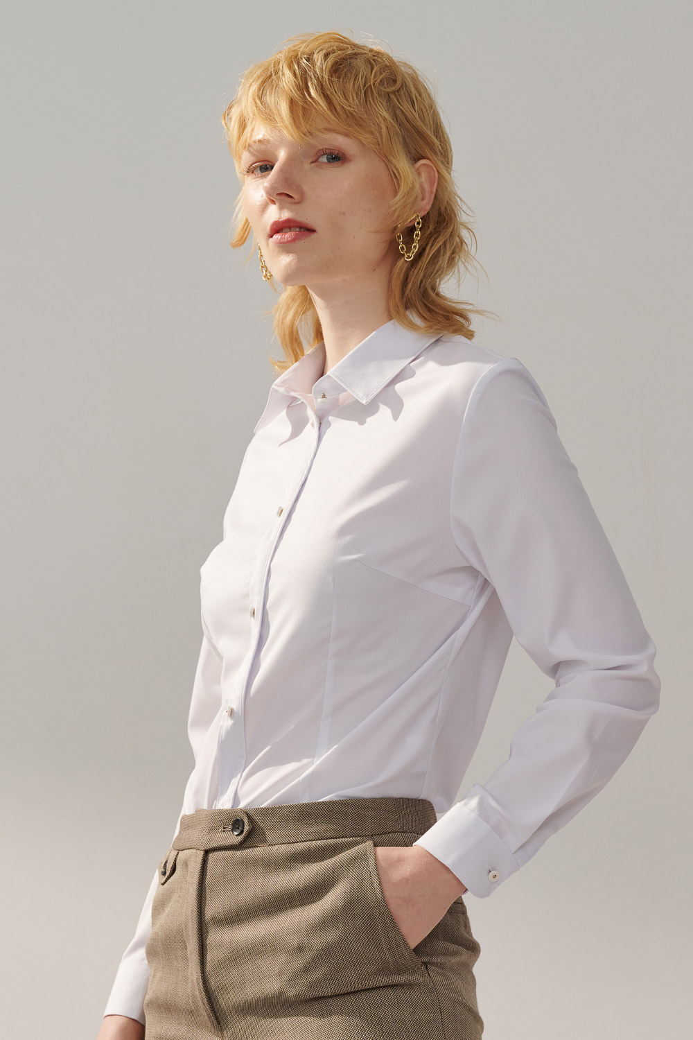 SST&C White Placket Trim Slim Fit Shirt | 7562311004  (Outlet)_0