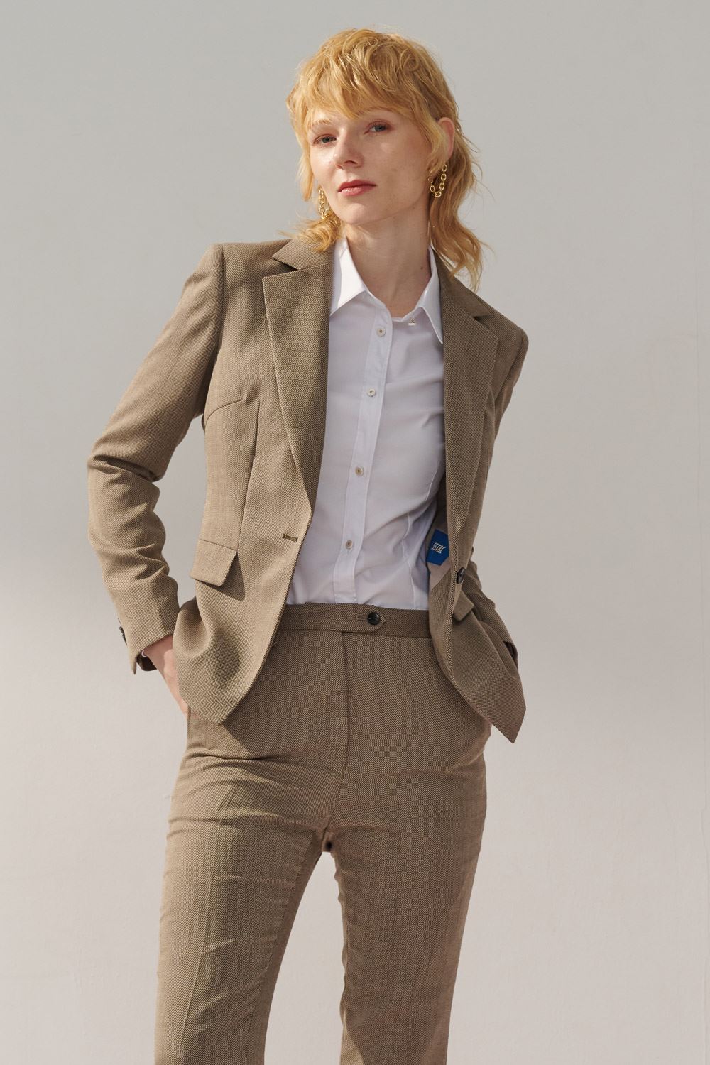 SST&C White Placket Trim Slim Fit Shirt | 7562311004  (Outlet)_5