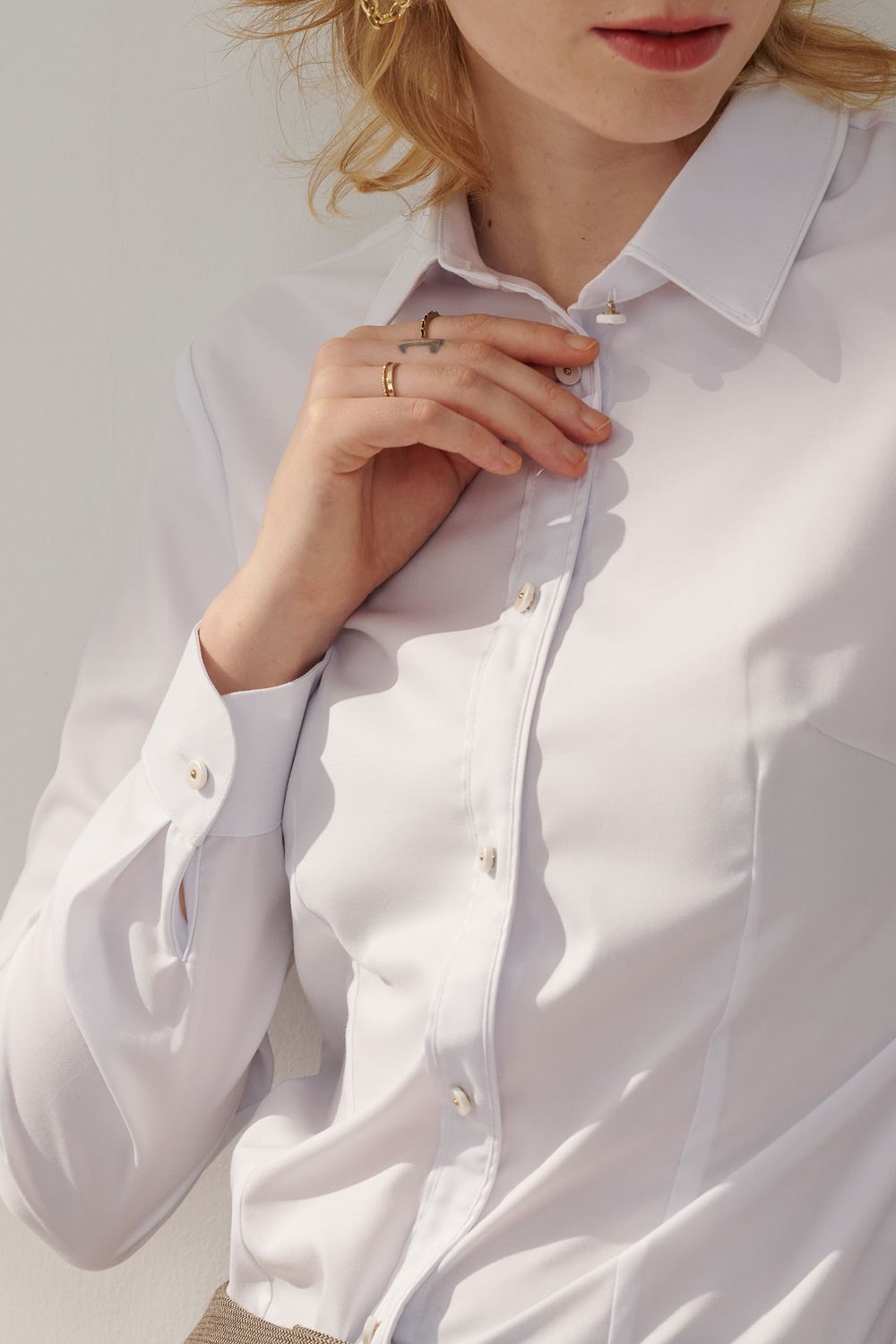 SST&C White Placket Trim Slim Fit Shirt | 7562311004  (Outlet)_6