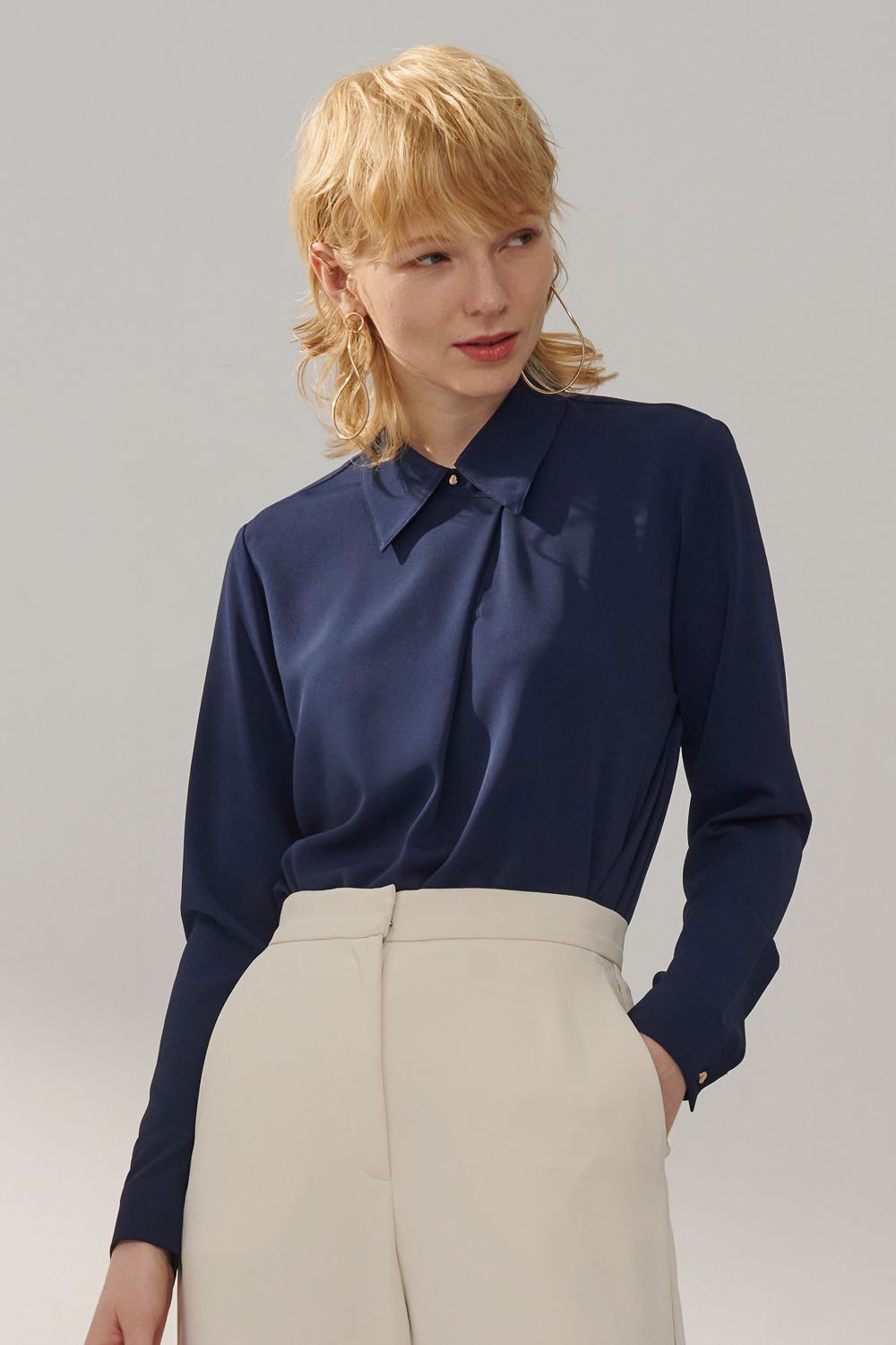 SST&C Dark Blue Pleated Top | 7662311006  (Outlet)_0