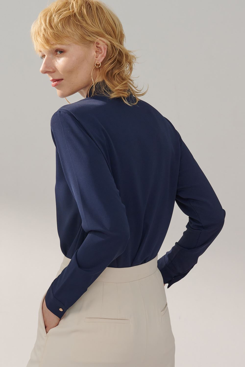 SST&C Dark Blue Pleated Top | 7662311006  (Outlet)_3