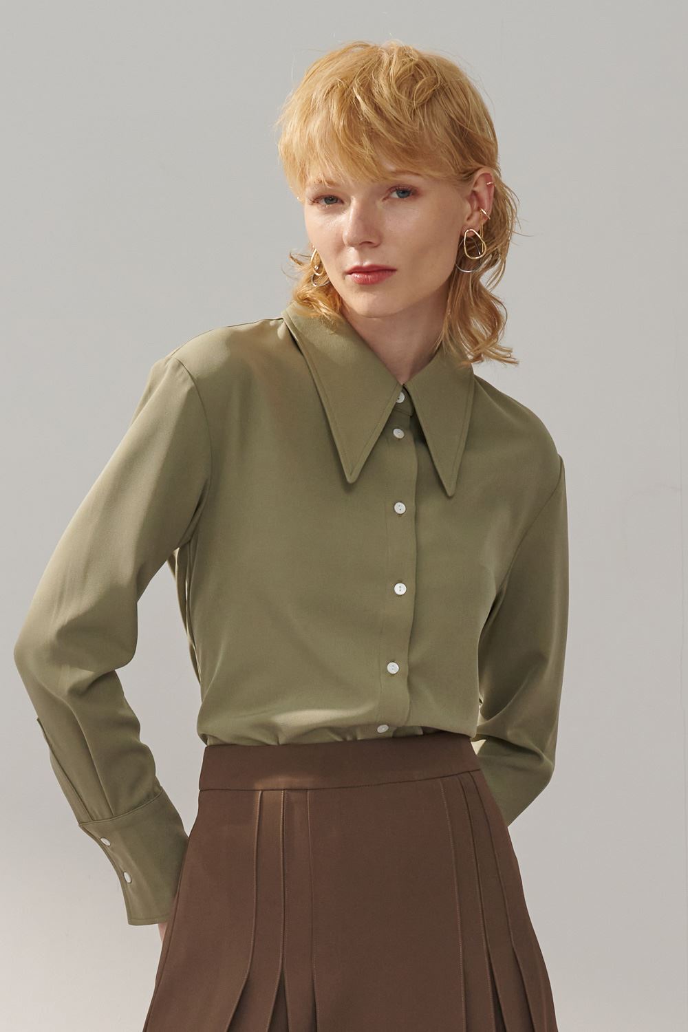 SST&C Avocado Green Thick Collared Top | 7662311007  (Outlet)_0