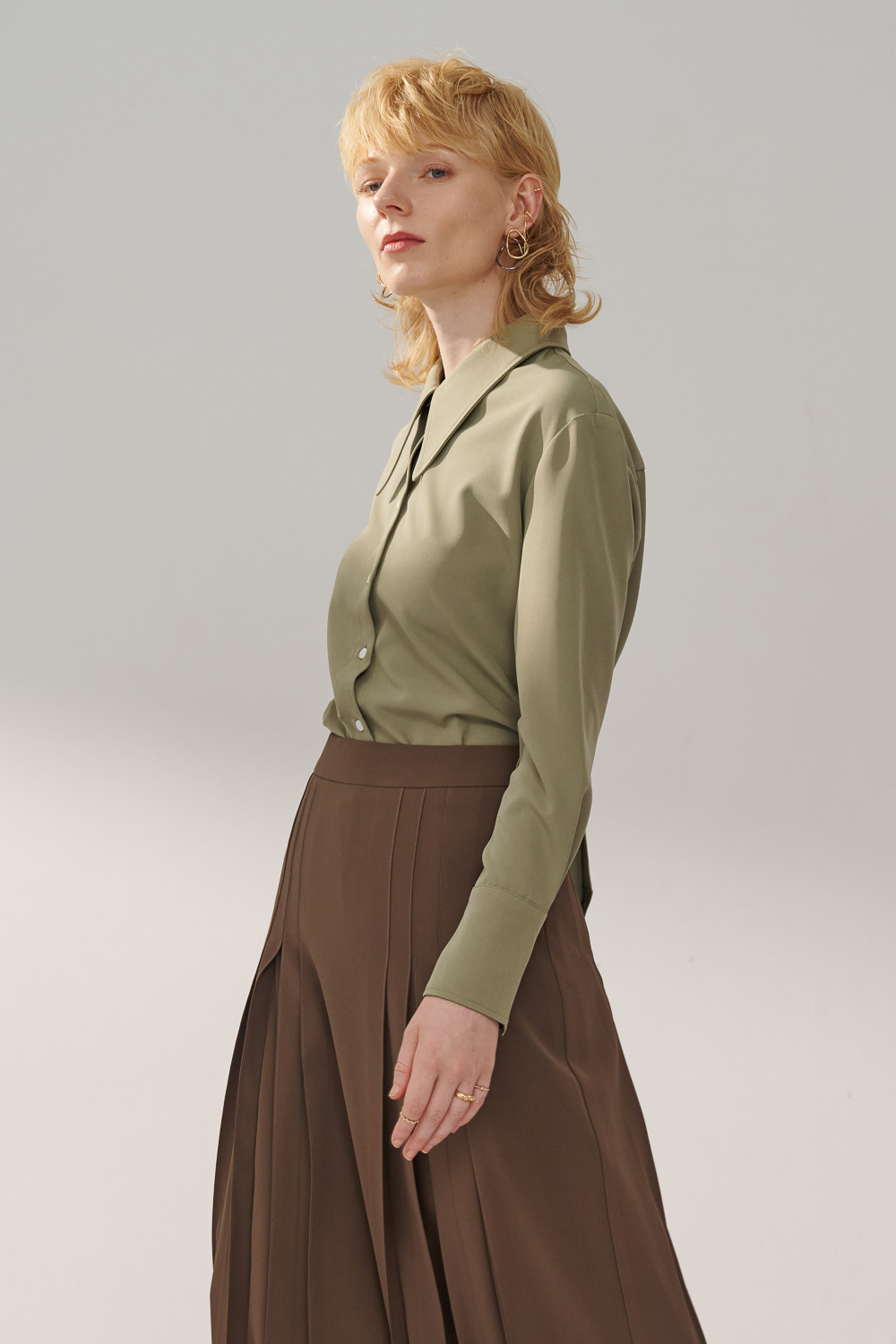 SST&C Avocado Green Thick Collared Top | 7662311007  (Outlet)_1