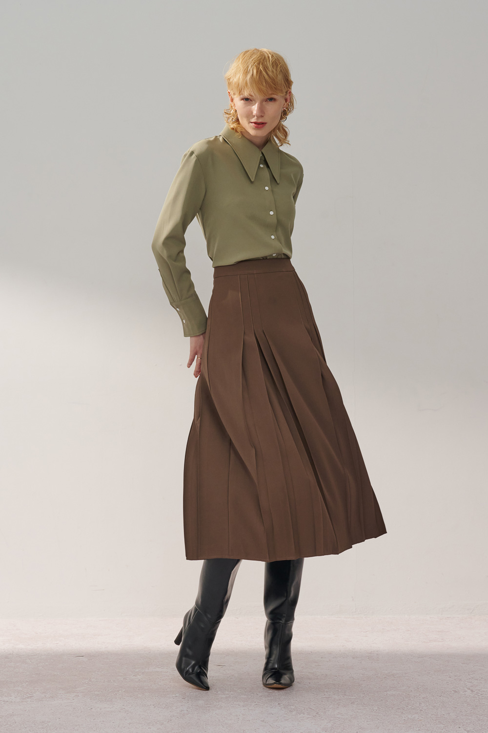 SST&C Gray Coffee Pleated Long Skirt | 8362311003  (Outlet)_0