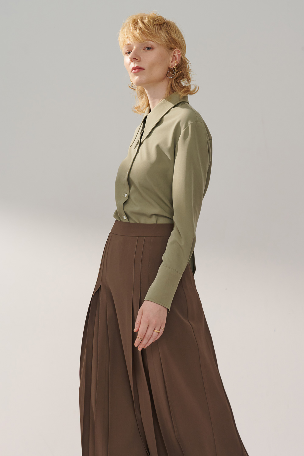 SST&C Gray Coffee Pleated Long Skirt | 8362311003  (Outlet)_1