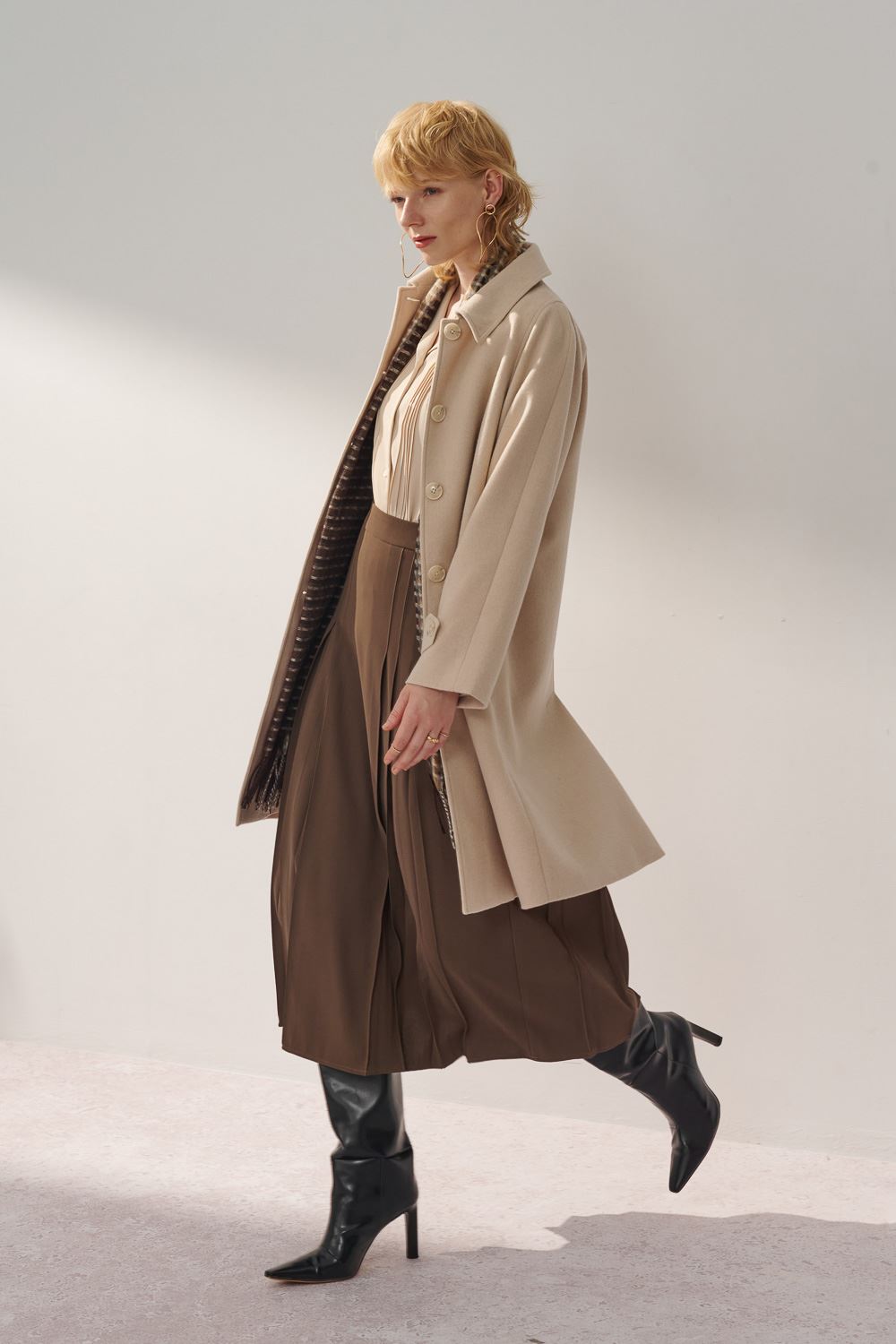 SST&C Gray Coffee Pleated Long Skirt | 8362311003  (Outlet)_4