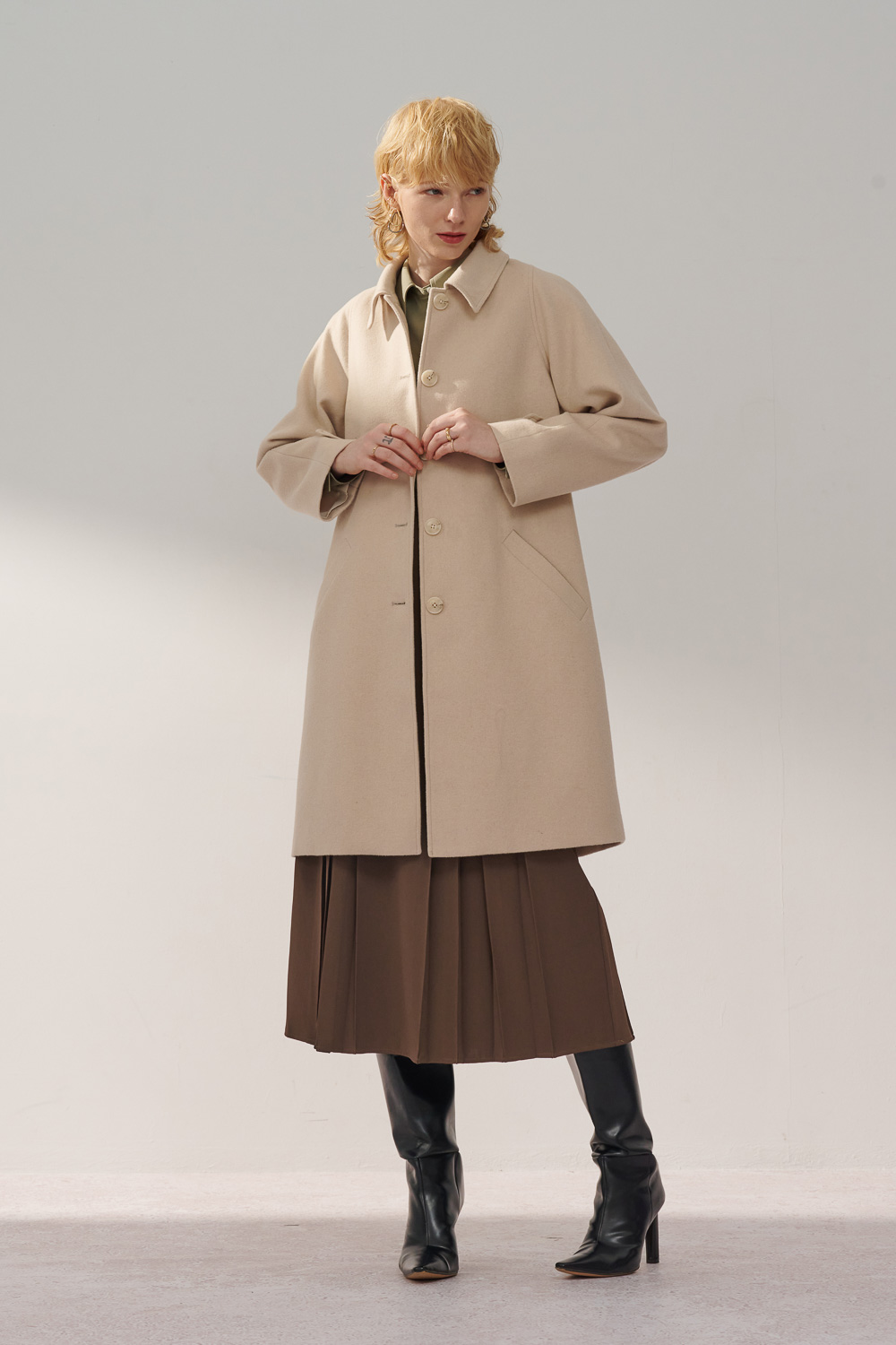 SST&C Gray Coffee Pleated Long Skirt | 8362311003  (Outlet)_5