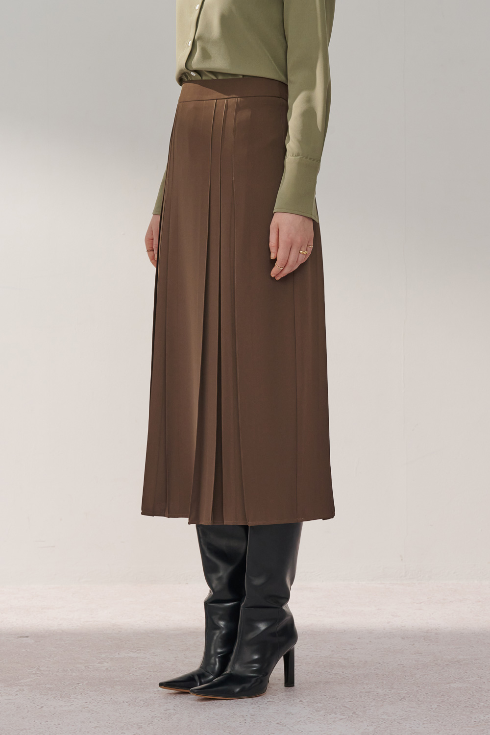 SST&C Gray Coffee Pleated Long Skirt | 8362311003  (Outlet)_6
