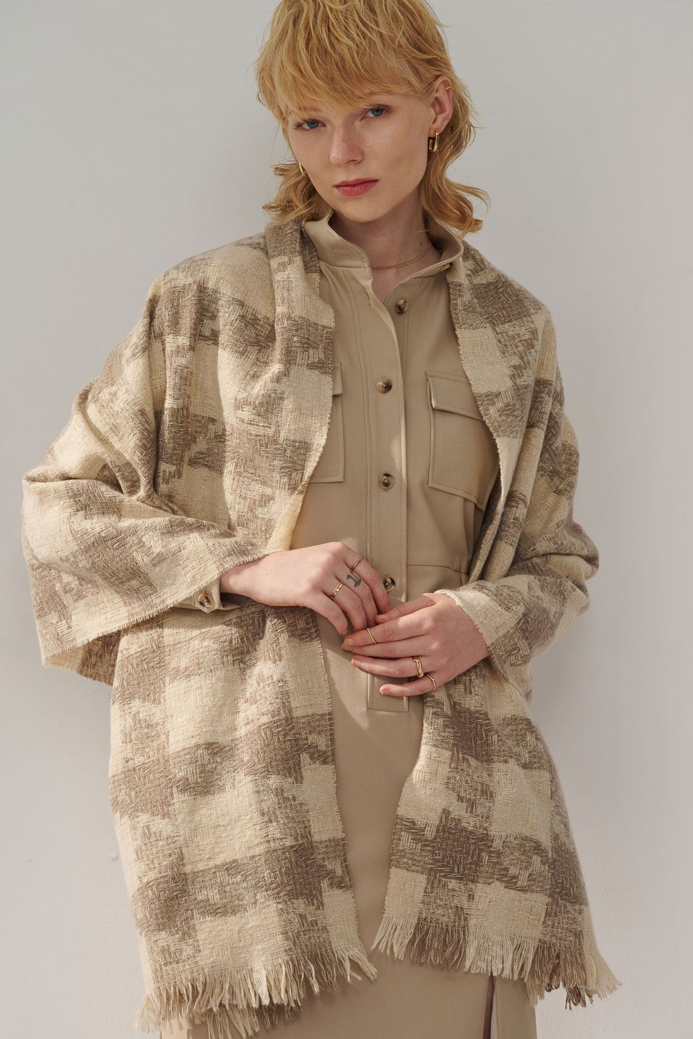 SST&C Khaki Stand Collar Half Placket Pocket Dress | 8562311001  (Outlet)_5