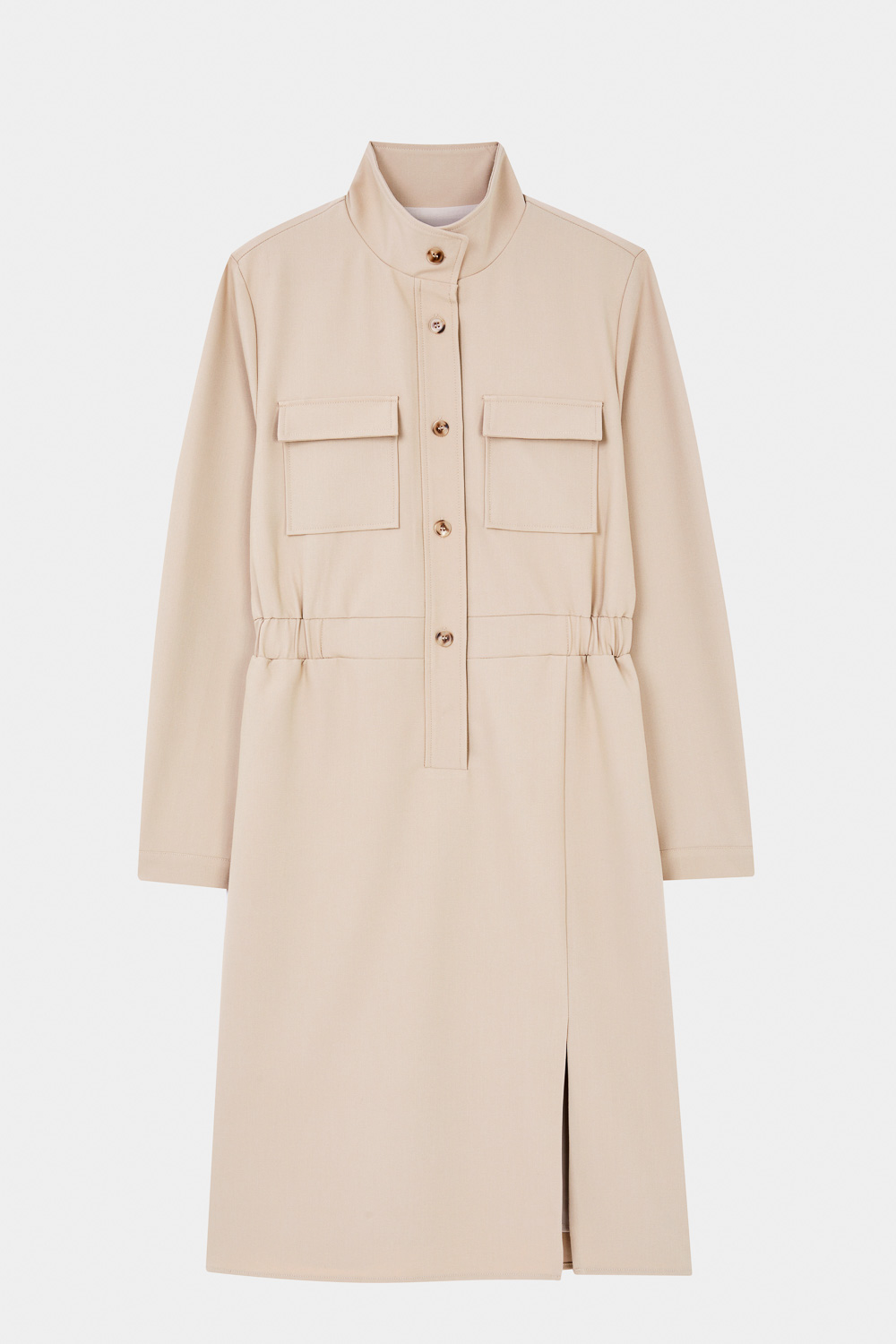 SST&C Khaki Stand Collar Half Placket Pocket Dress | 8562311001  (Outlet)_7