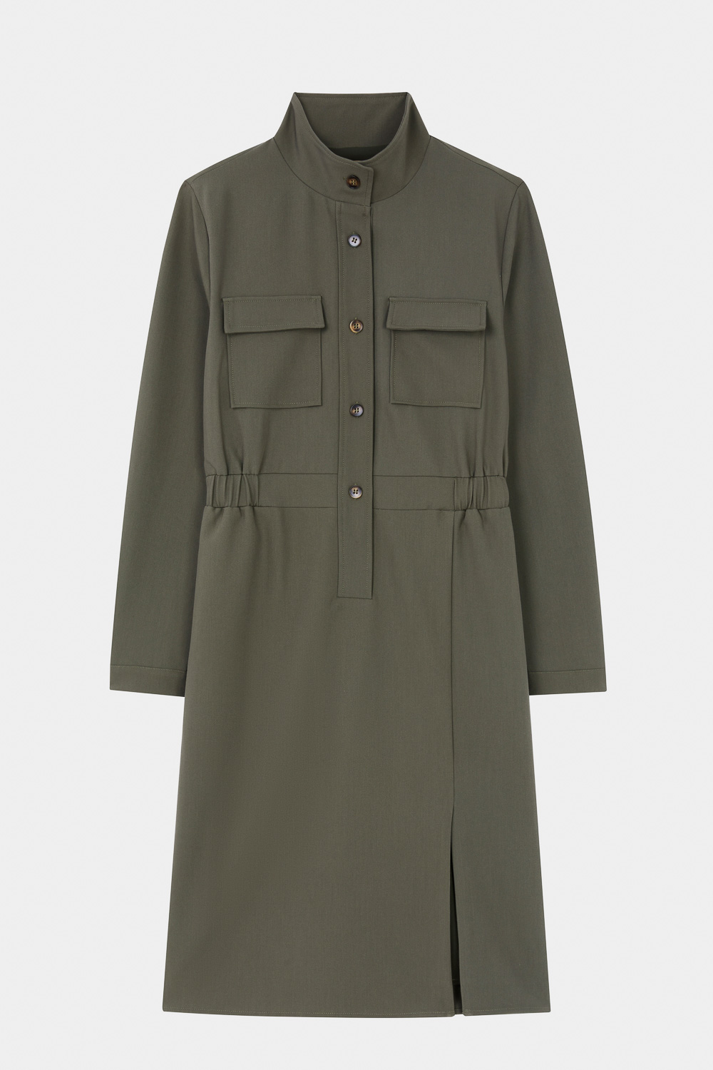 SST&C Olive Green Stand Collar Half Placket Pocket Dress | 8562311002  (Outlet)_7