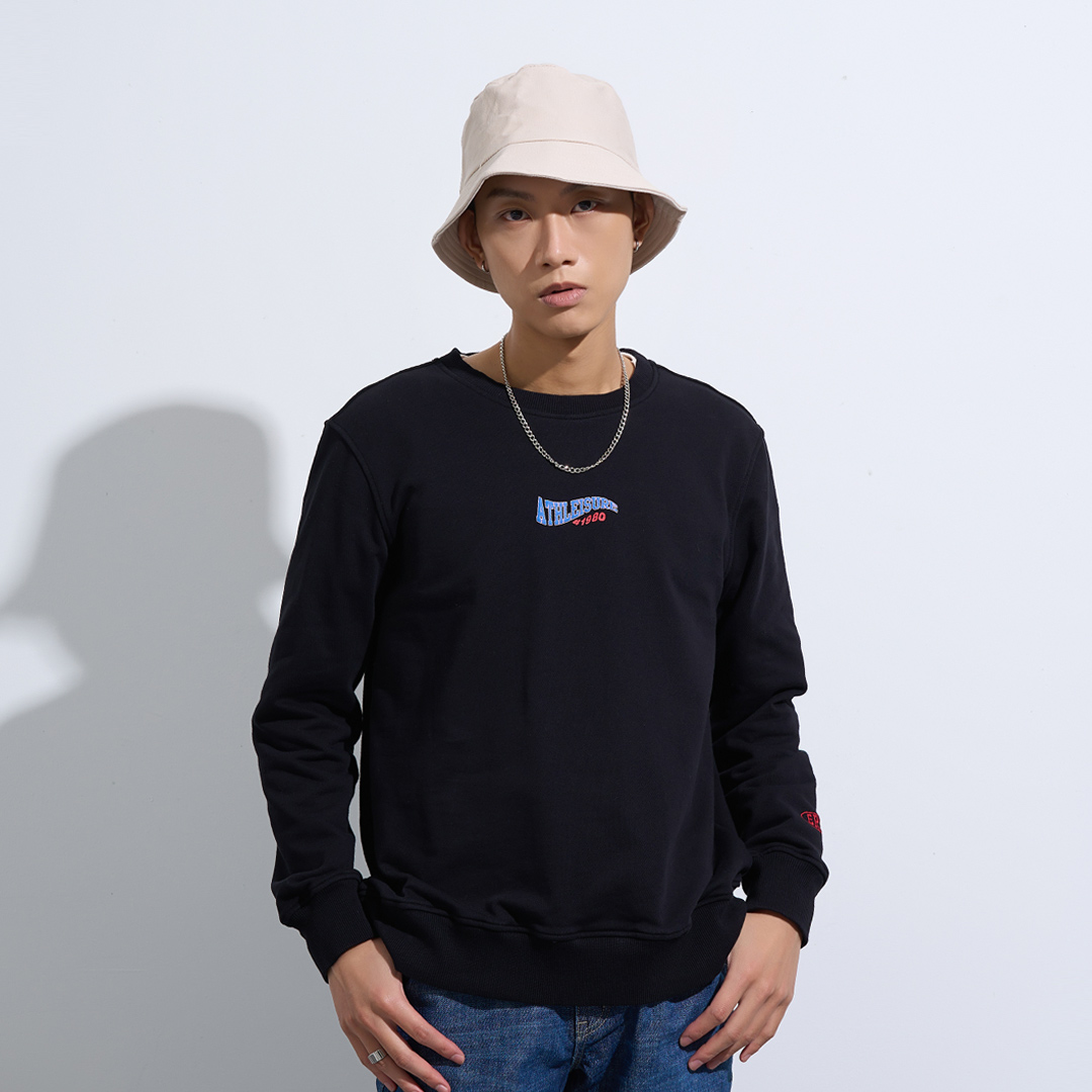 簡約休閒雙滾邊美式大學T(黑色)-男_0