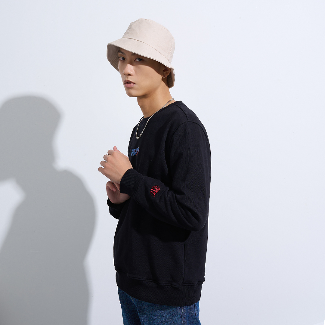 簡約休閒雙滾邊美式大學T(黑色)-男_1