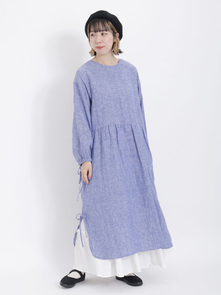 【WaterlessLinen】2WAY前後穿亞麻布綁結設計開襟洋裝(FL37L0H0380) - Samansa Mos2