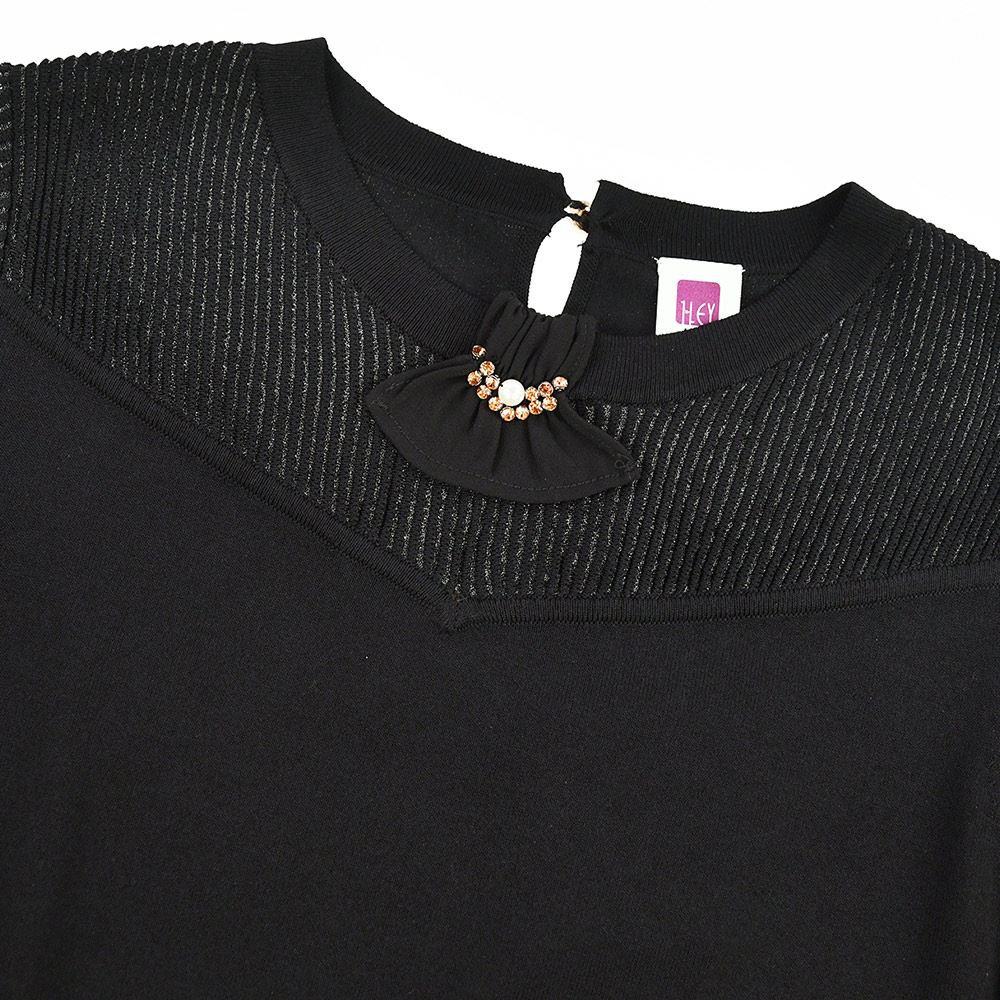 ILEY伊蕾 素雅針織拼接透紗上衣(黑色；M-XL)1233175003_2