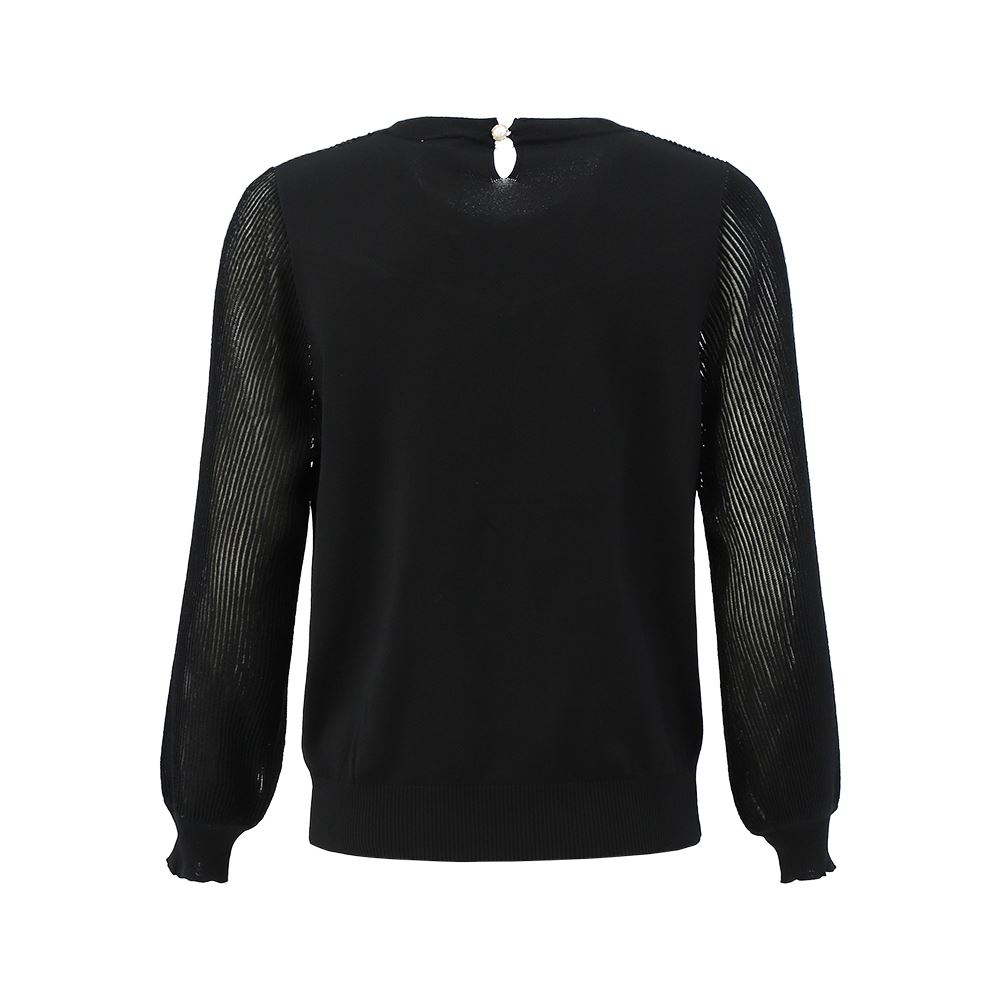 ILEY伊蕾 素雅針織拼接透紗上衣(黑色；M-XL)1233175003_5